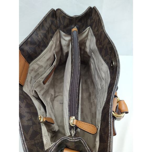 Michael Kors Hamilton Brown Leather MK Printed Tote With Matching Wallet - Picture 10 of 16